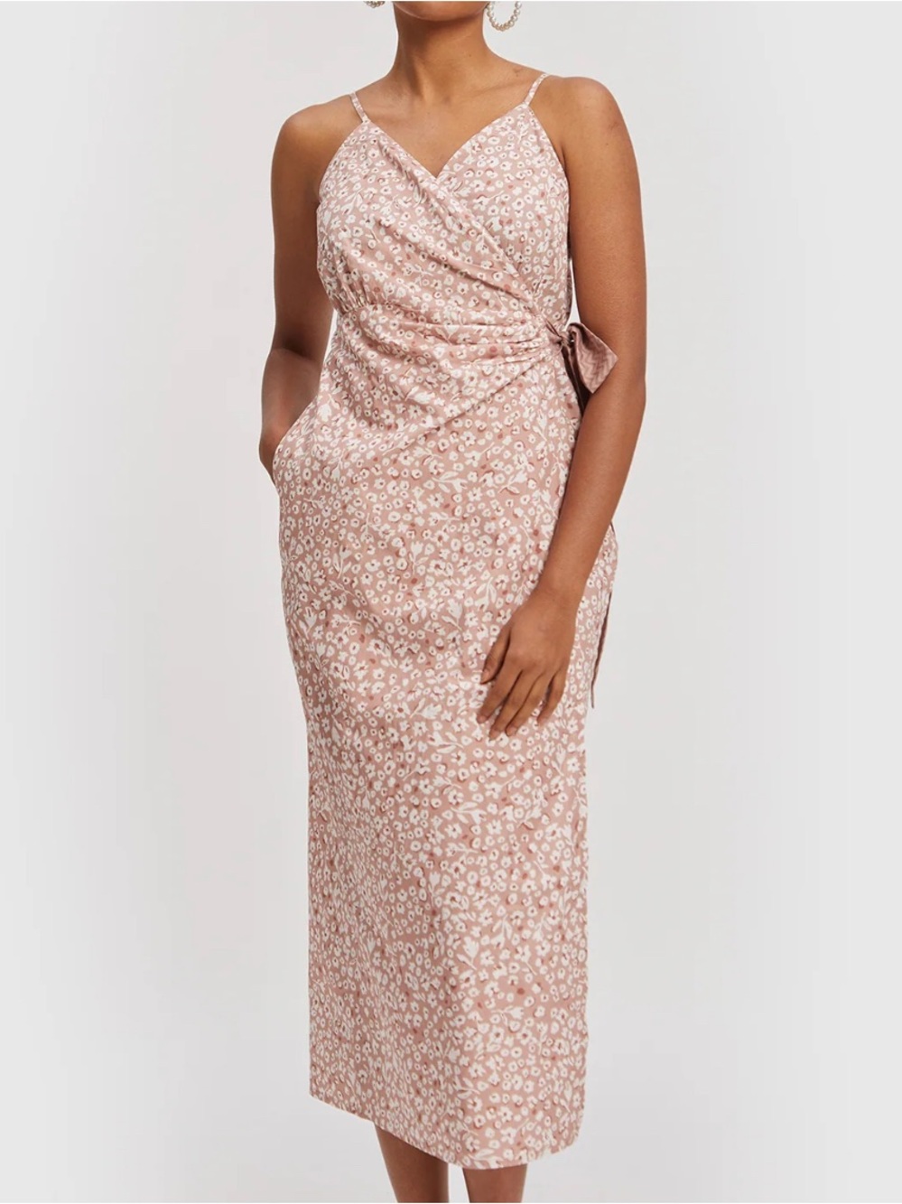 Reistor Pink Floral Strappy Wrap Midi Dress Size S NWT!